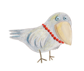 bird in beads. Watercolor illustration