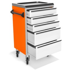 mobile tool cabinet with open drawers