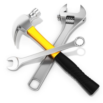 Steel hammer, spanner and  adjustable spanner
