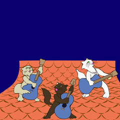 Cats band guitarist playing on the roof at night
