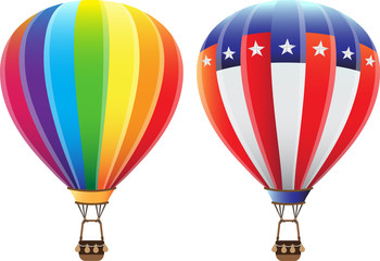 Obraz premium vector colorful hot air balloon rainbow and usa american flag illustration