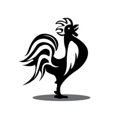 Rooster.Silhouette of the cock on white background. Cock. Animal. The black silhouette of bird.