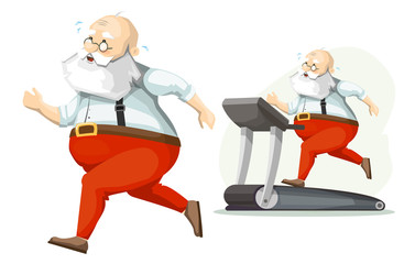 Santa Claus exercisers on a treadmill