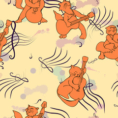 funny cats musicians guitarists in cartoon style