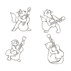 funny cats musicians guitarists in cartoon style