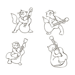 funny cats musicians guitarists in cartoon style