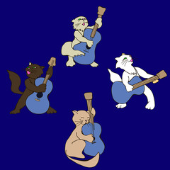 funny cats musicians guitarists in cartoon style