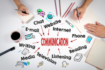 Communication concept. The meeting at the white office table