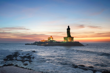 People greet the sunrise in Kanyakumari the southernmost point of the Indian subcontinent, Tamil Nadu, India