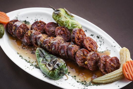 Portuguese spanish roast bbq grilled chourico chorizo spicy saus