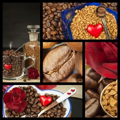 We love coffee. Coffee Collage. Advertising for the sale of coffee. Detailed views of different types of coffee. Decorate store coffee.

