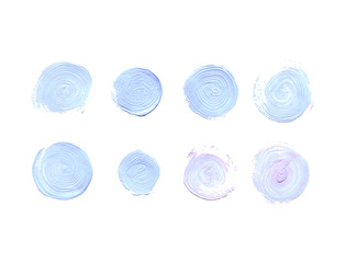 Set of hand drawn gouache round spots. Gentle blue colors. They can be used for wrap, wallpaper, website, pattern, decor, print.