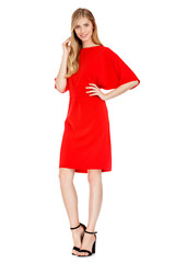 Fashion photo of young magnificent woman wearing fashionable summer clothes