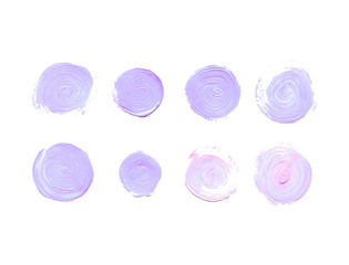 Set of hand drawn gouache round spots. Gentle purple colors. They can be used for wrap, wallpaper, website, pattern, decor, print.