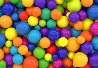 Realistic 3D Rendering of Colorful Spheres Background with Reflections and Shadows