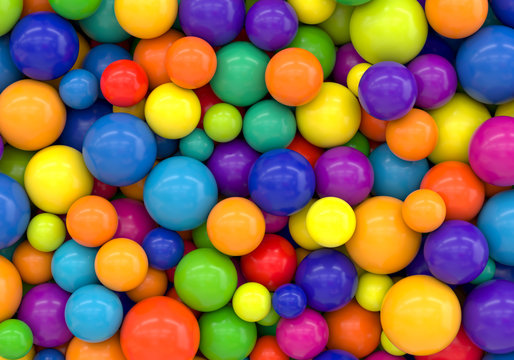 Realistic 3D Rendering of Colorful Spheres Background with Reflections and Shadows