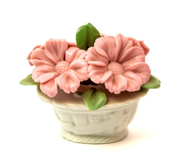 Porcelain figurine baskets of flowers for the decoration of interiors