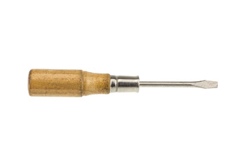 screwdriver with wooden handle on white back white background