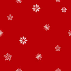 Seamless pattern with white snowflakes. Red background.