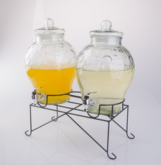 Orange juice in glasses on white background.