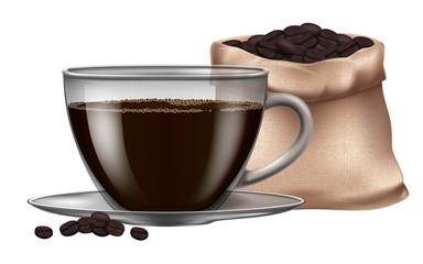 Coffee cup with roasted beans.Vector illustration.