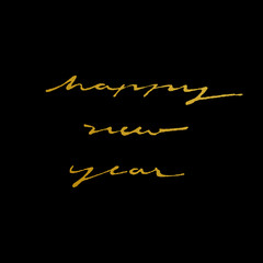gold happy new year ink calligraphy style in black background