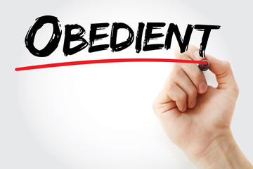 Hand writing Obedient with marker, concept background