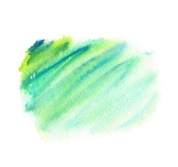 Green and blue diagonal watercolor paint gradient on clean white background