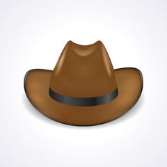 Cowboy hat isolated on white background, front view, sheriff hat, realistic vector