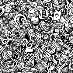 Cartoon hand drawn casino doodles seamless pattern
