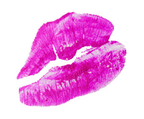 dark pink lips imprint isolated on white background