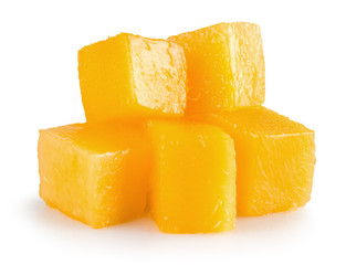 mango cube slices isolated on the white background