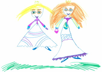 Fototapeta na wymiar Figure drawn child colored markers on a white sheet of paper