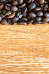 coffee beans on a wood floor.