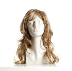 Mannequin Female Head with Wig on White