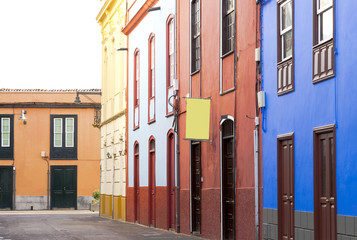 Fototapeta na wymiar colorful historic wealthy houses on a small street in Unesco heritage city of San Cristobal La Laguna, Tenerife, Canary Islands