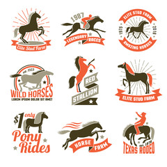 Horse breeding labels emblems set