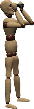 Boneco de madeira com bin&oacute;culos