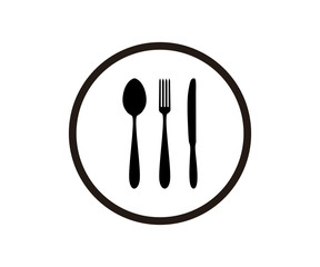 Silhouette Circle Fork Spoon Knife icon Logo Design