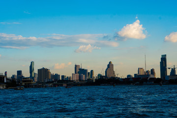 Boat view from Chao Praya river on Bangkok, Thailand