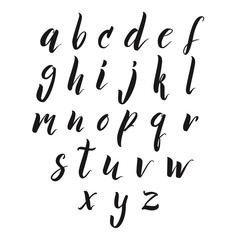 Vector handwritten brush script, calligraphy alphabet on white background. Hand drawn letters.