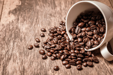 Roasted coffee bean in white cup