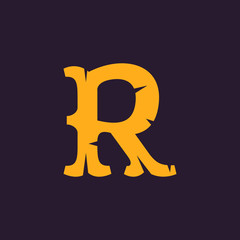R letter logo. Vintage serif type with rough edges.