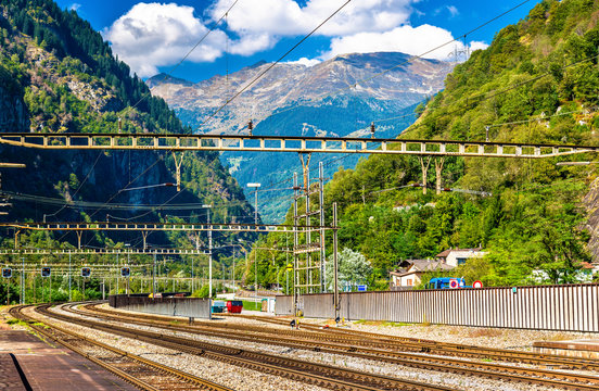 Lavorgo station on the Gotthard railway in Swiss Alps