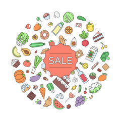 Sale food and drink circle outline illustration.