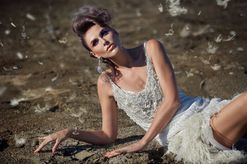 Portrait of a girl model outdoors.