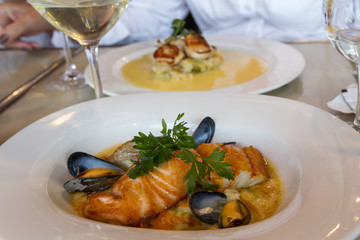 Seafood dishes in a restaurant, France