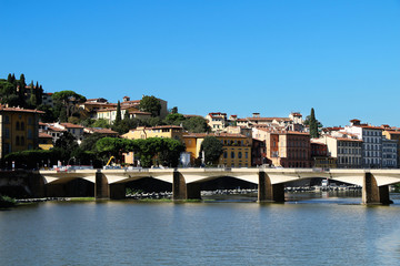 Florence. Italy. Summer view of the city. Bridge Ponte alle Grazie. Arno River.
