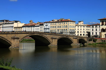 Florence. Italy. Summer view of the city. The bridge Ponte alla Carraia. Arno River.