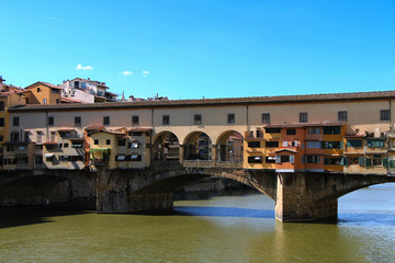 Naklejka premium Florence. Italy. Summer view of the city. Ponte Vecchio. Arno River.
